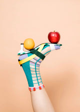 Grids with Polka Dots Sheer Socks - Teal green PAPERSELF