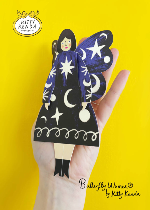 Butterfly Woman Sitting Greeting Card - Cosmic Kitty Kenda Papergoods