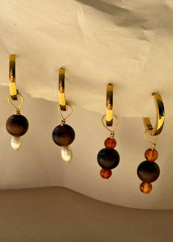 Small Pearl & Wooden Hoops A Weathered Penny Jewellery