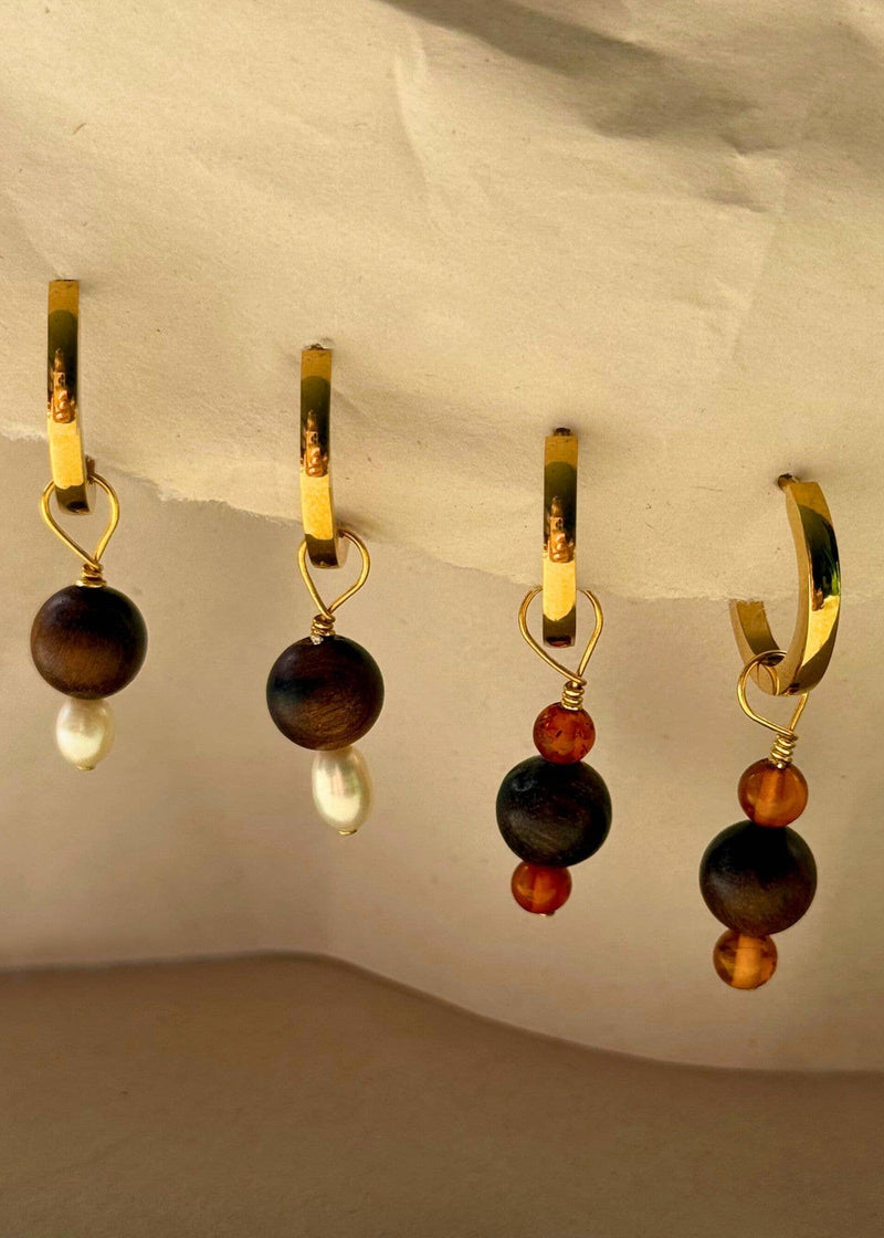 Small Pearl & Wooden Hoops A Weathered Penny Jewellery