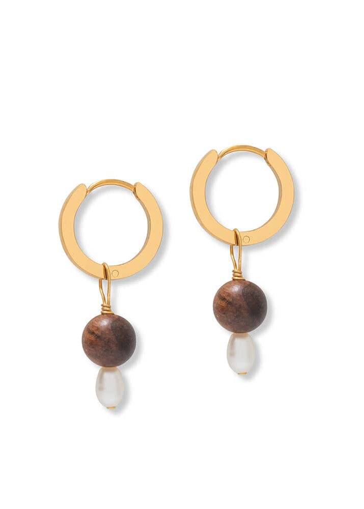 Small Pearl & Wooden Hoops A Weathered Penny Jewellery