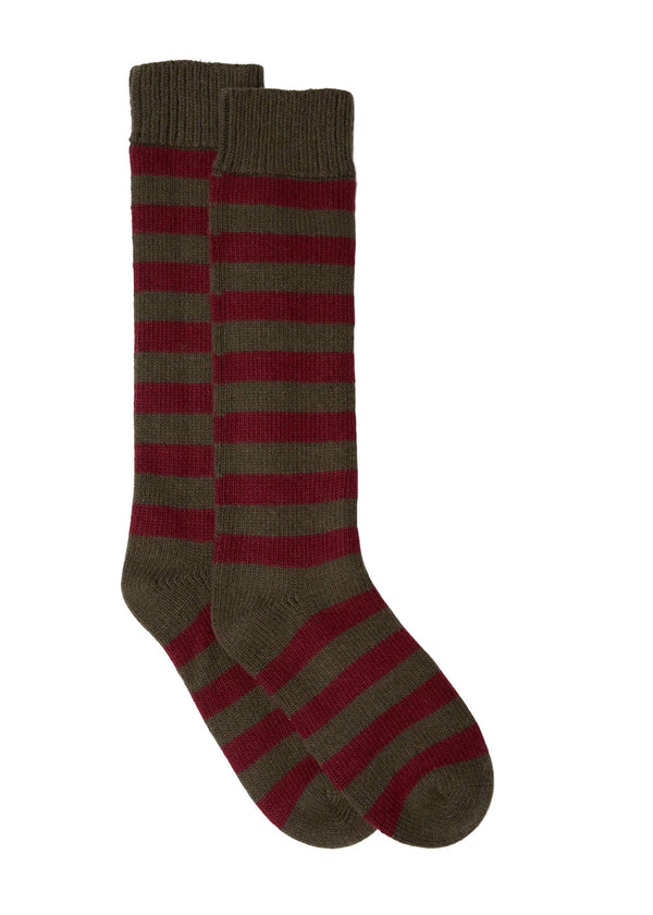 Stripe Cashmere Mix Socks - Khaki/Plum Somerville Scarves