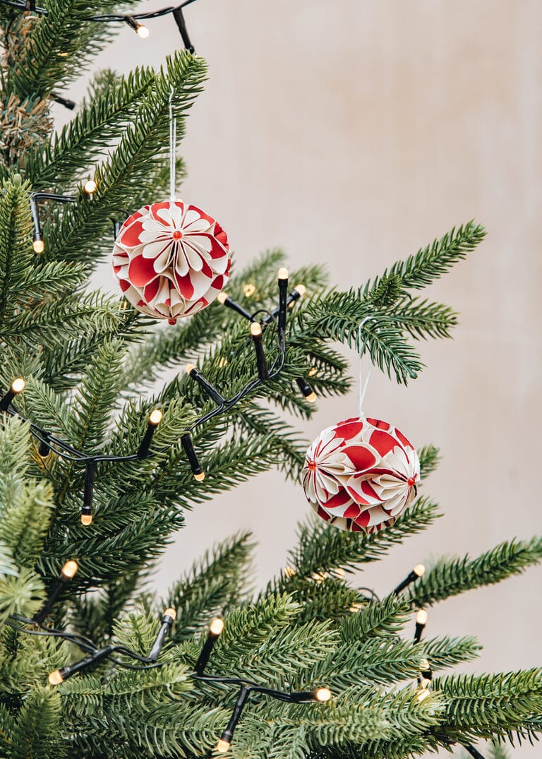 Flower Ball Ornament in White and Red | Box of Two | A World of Craft Christmas Decorations A World Of Craft