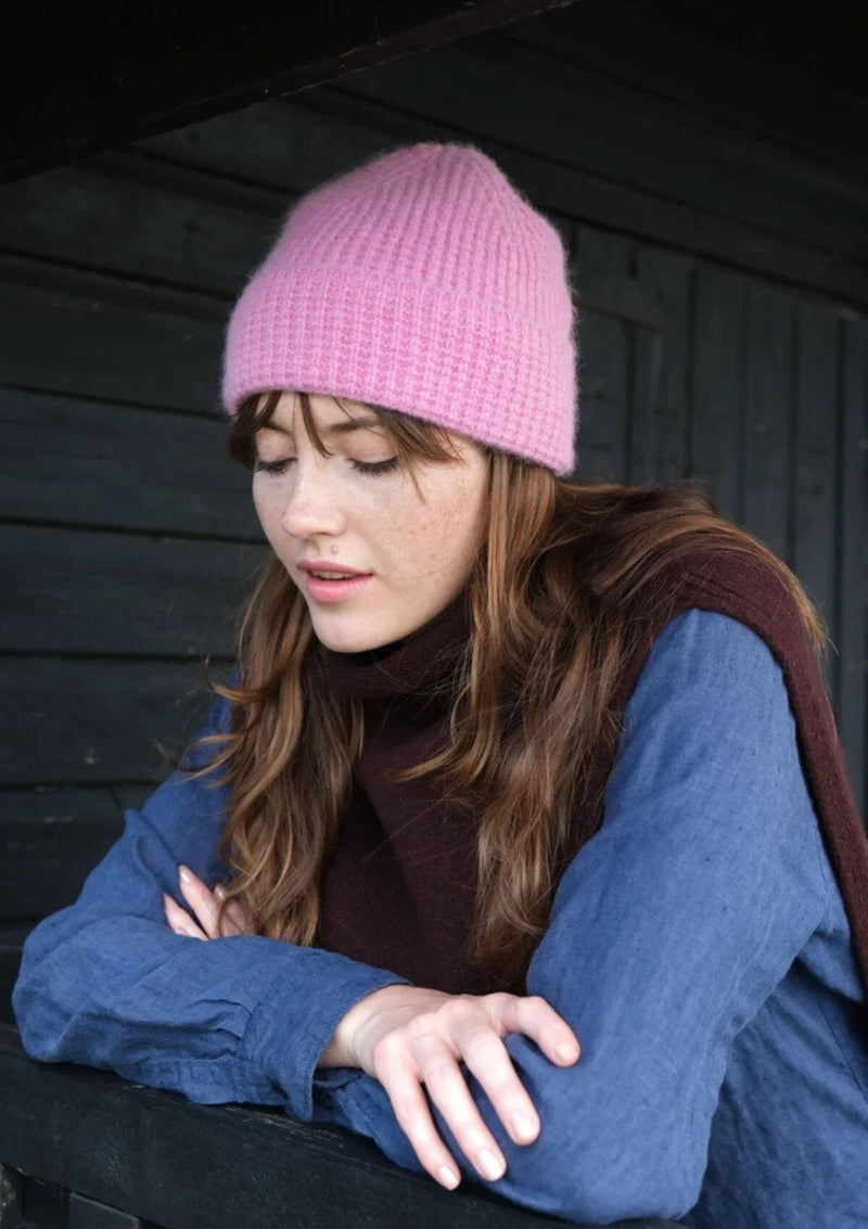 Tuck Stitch Angora Beanie Hat in Pink | Quinton + Chadwick Hat Quinton + Chadwick