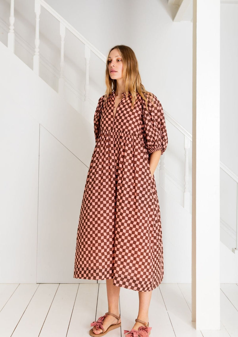 Briony Dress | Pink Brown Check | Bonte Dress Bonte