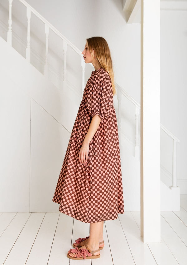 Briony Dress | Pink Brown Check | Bonte Dress Bonte