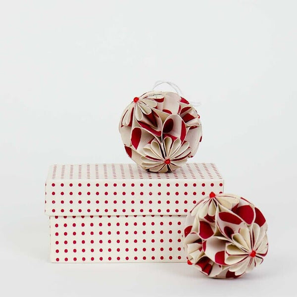 Flower Ball Ornament in White and Red | Box of Two | A World of Craft Christmas Decorations A World Of Craft