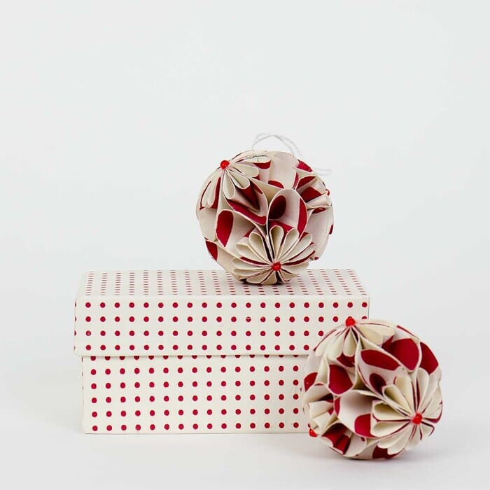 Flower Ball Ornament in White and Red | Box of Two | A World of Craft Christmas Decorations A World Of Craft