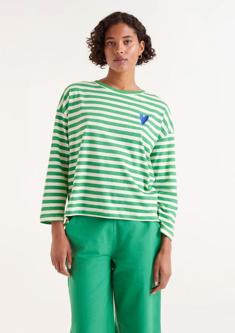 Long Sleeve Green Stripe Heart Top | Company Fantastica Long Sleeve T-Shirt Compania Fantastica