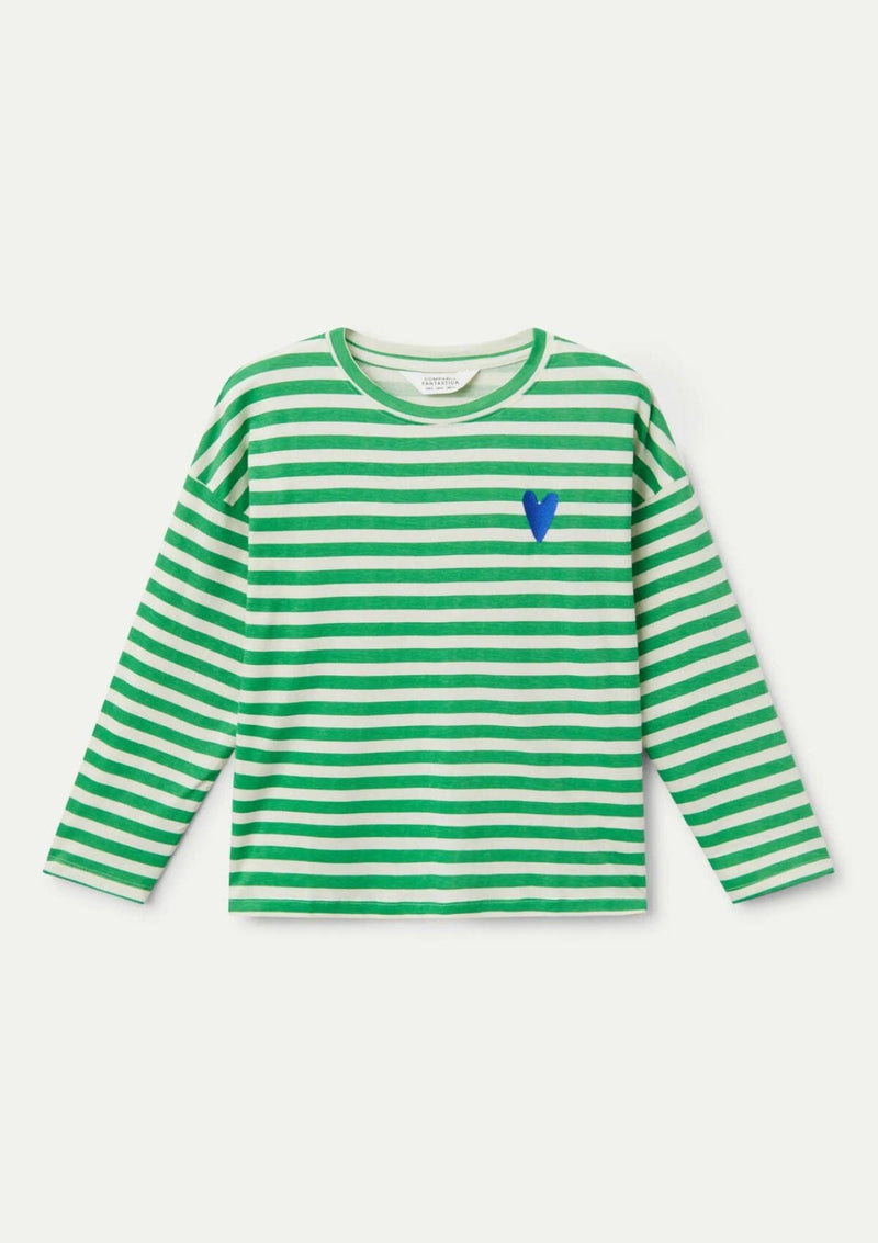 Long Sleeve Green Stripe Heart Top | Company Fantastica Long Sleeve T-Shirt Compania Fantastica