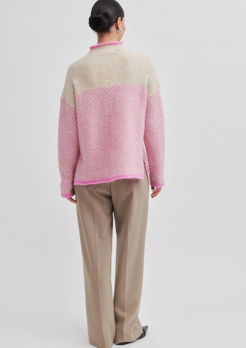 Herrin Knit Stripe T-Neck | Begonia Pink | Second Female Jumper Second Female