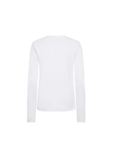 A plain white long-sleeve crewneck top shown from the back, photographed on a clean white background.