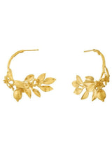 Lemon Blossom Branch Hoop Earrings with Hanging Lemons | Alex Monroe Earrings Alex Monroe