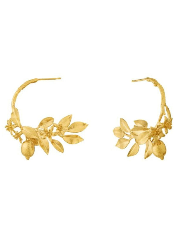 Lemon Blossom Branch Hoop Earrings with Hanging Lemons | Alex Monroe Earrings Alex Monroe