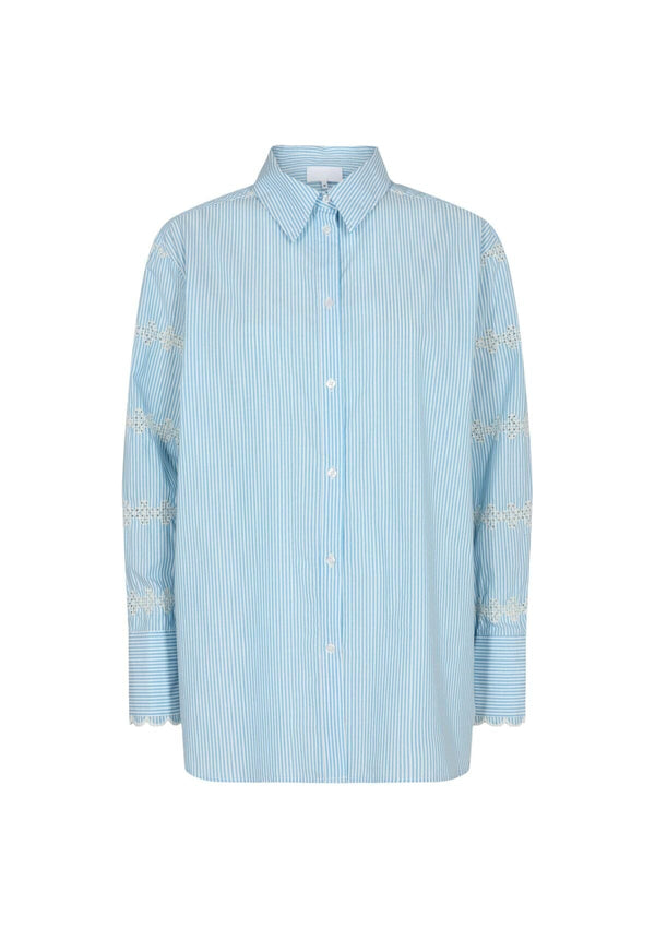 Light Blue Pin Striped Embroidered Shirt | LR-BONETE2 | LEVETE ROOM Shirt Levete Room
