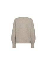 A light beige knit sweater with a relaxed fit and long sleeves, shown from the back against a plain white background.