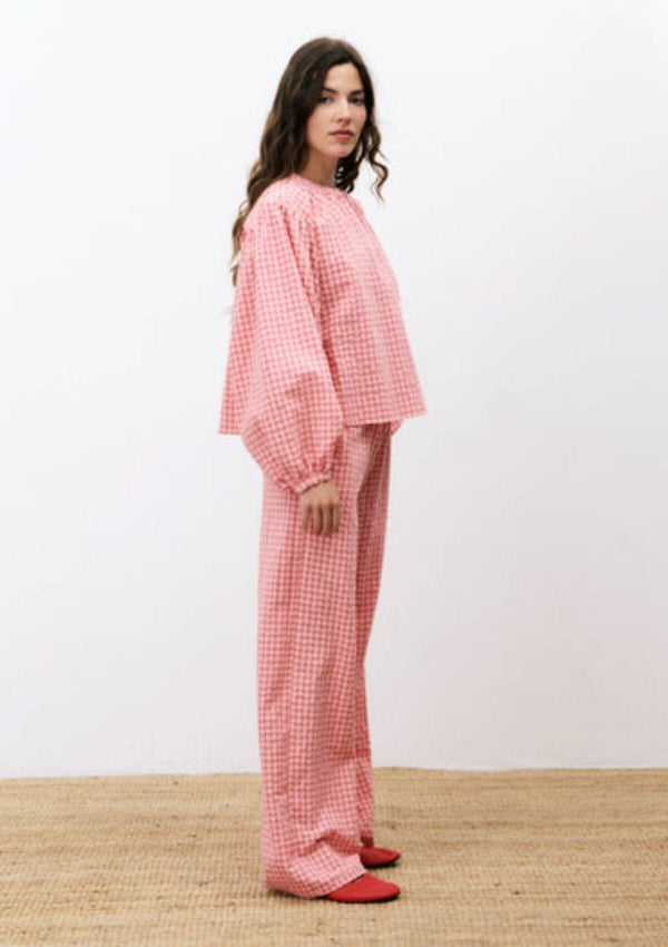 Noura Pink Check Blouse | Frnch Blouse fun