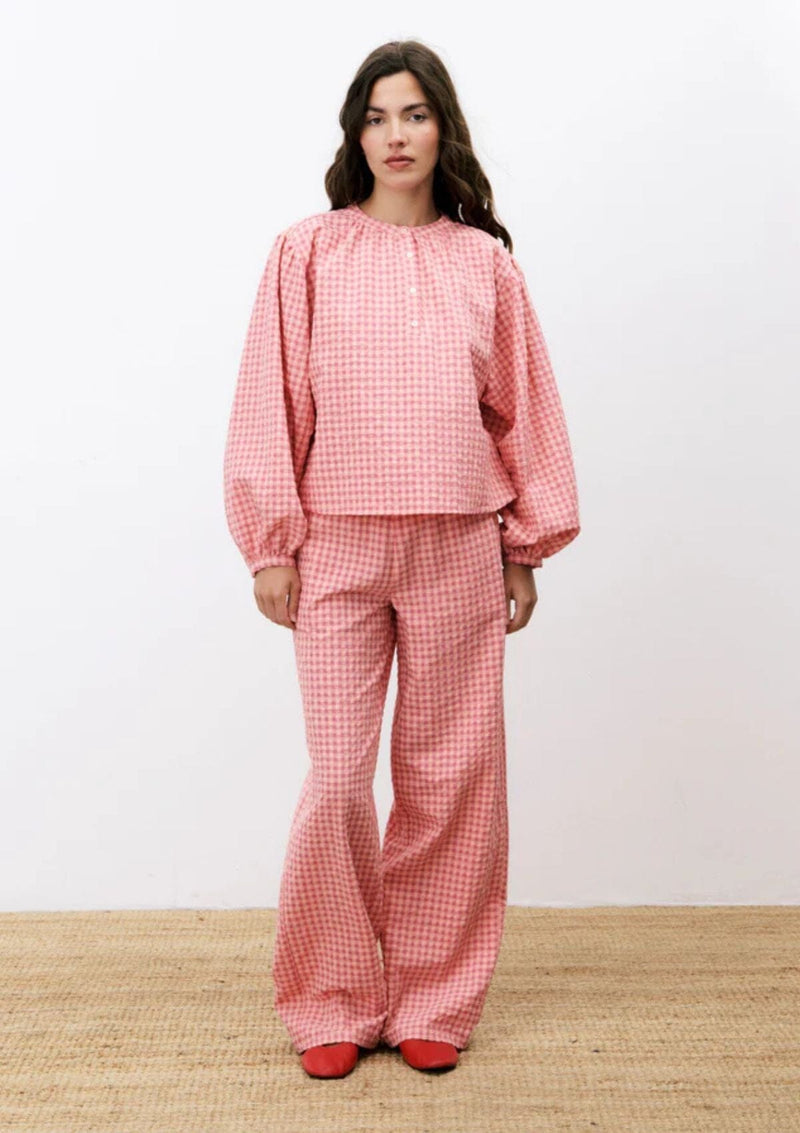 Noura Pink Check Blouse | Frnch Blouse fun