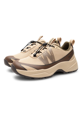 Beige and brown sneakers on a white background