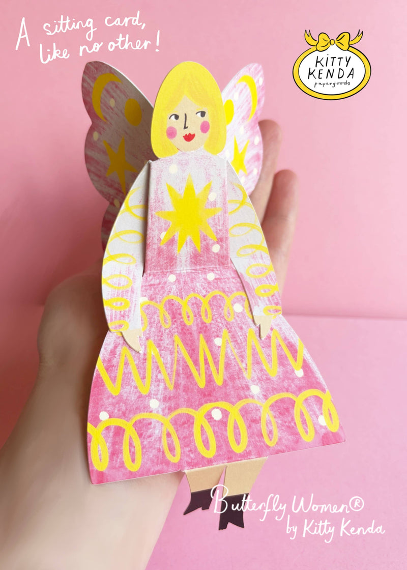 Butterfly Woman Sitting Greeting Card - Stardust Kitty Kenda Papergoods