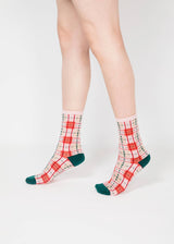 Tartan Sheer Socks - Pink and Peach PAPERSELF