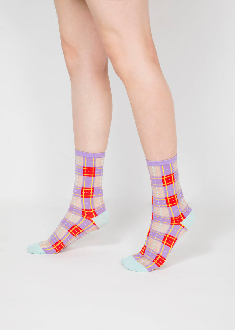 Tartan Sheer Sock - Purple & Red PAPERSELF