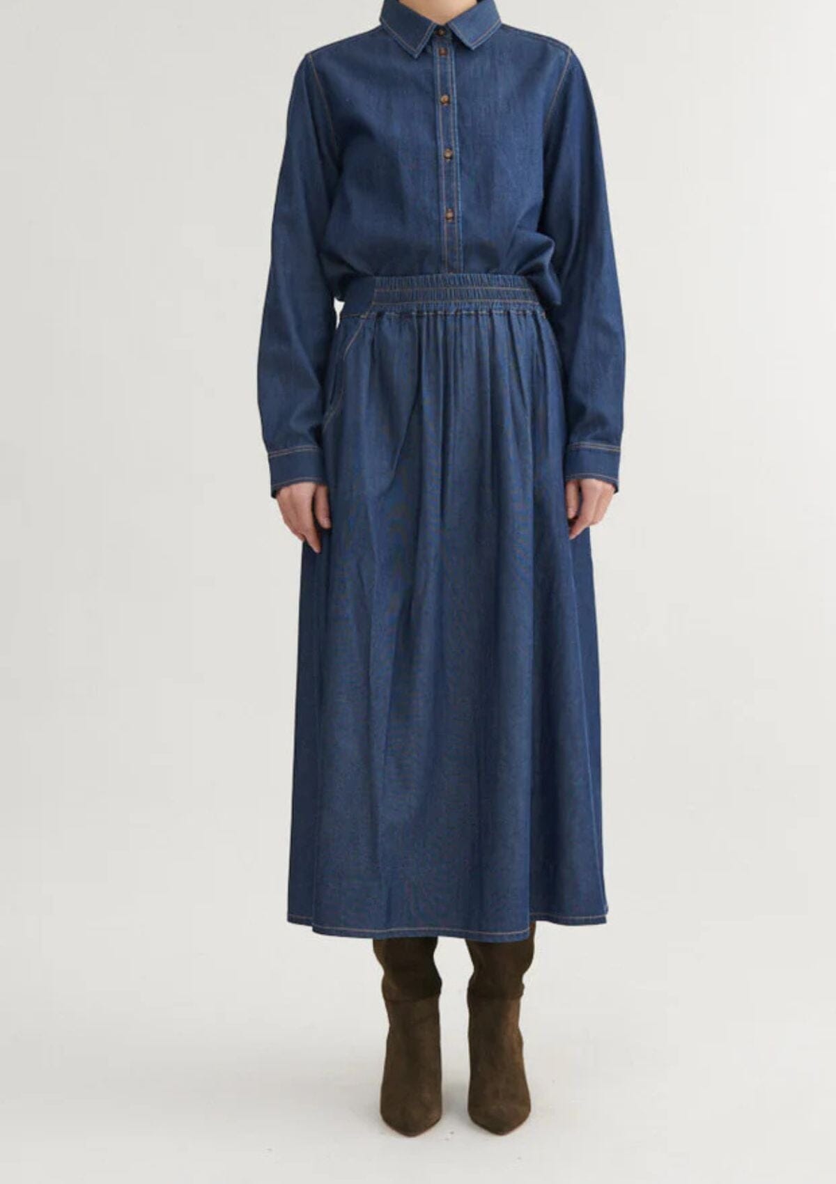Bine Long Skirt | Mid Blue | Basic Apparel Skirt Basic Apparel