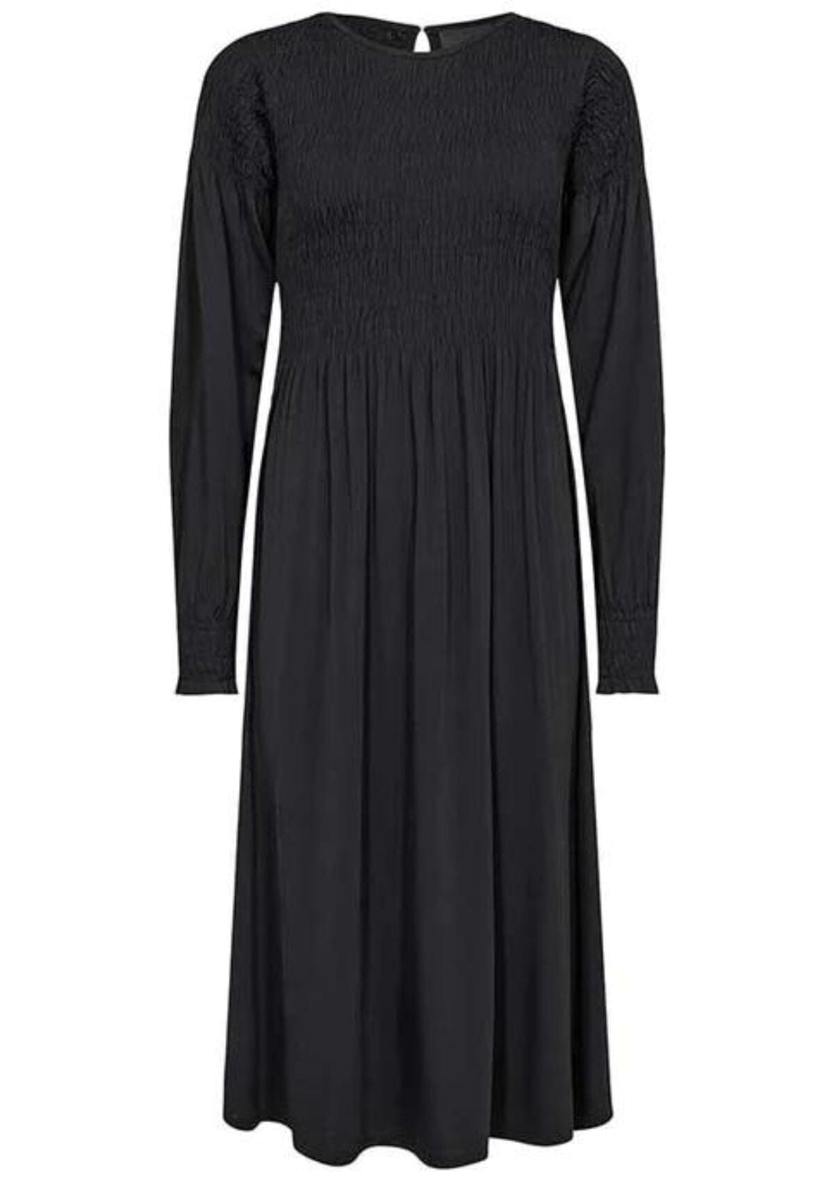 Black Smock Detail Midi Dress | LR-EVE-2 | LEVETE ROOM Dress Levete Room