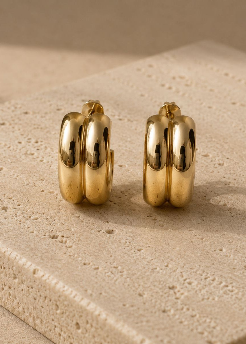 Bold Shiny Hoops 18k Gold Plated Modern Sculptural Trend Gold Lunar