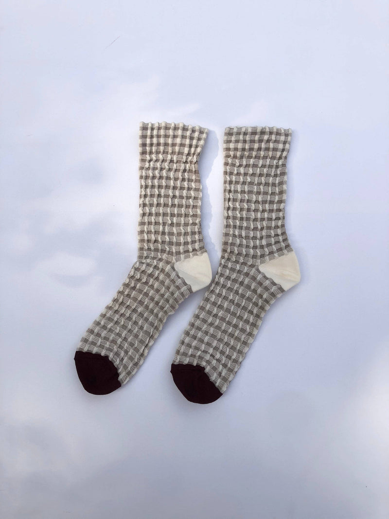 GINGHAM WAFFLE SOCKS - neutral Billy Bamboo
