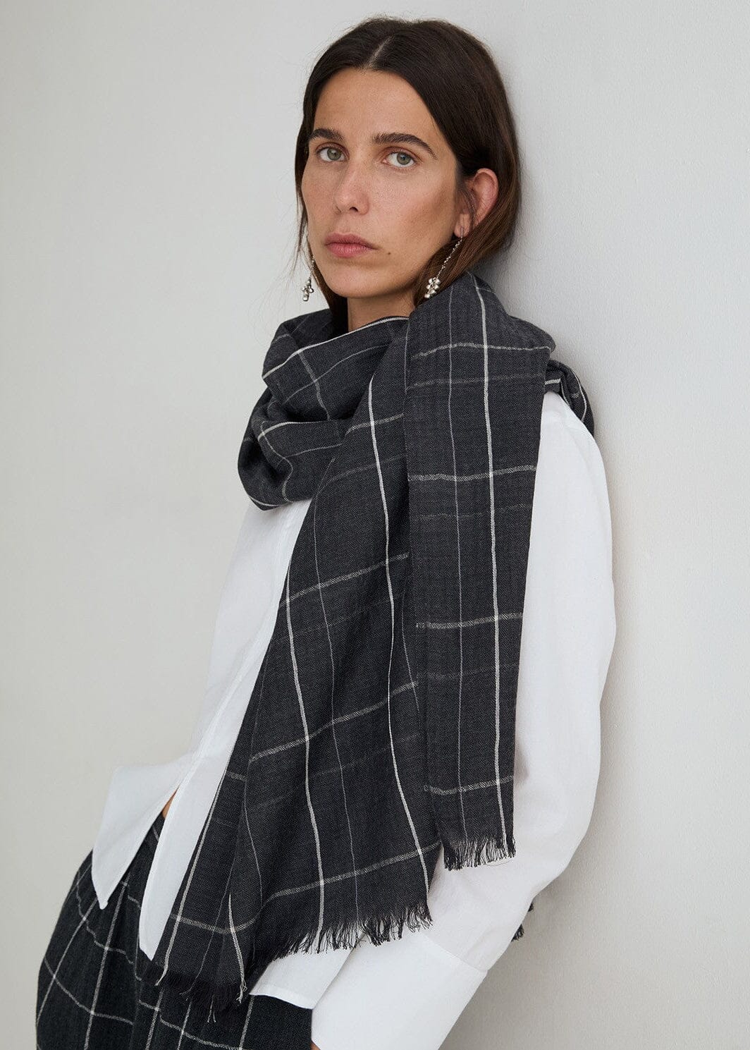 Checked Cotton Wool Blend Scarf | Yerse Scarf Yerse