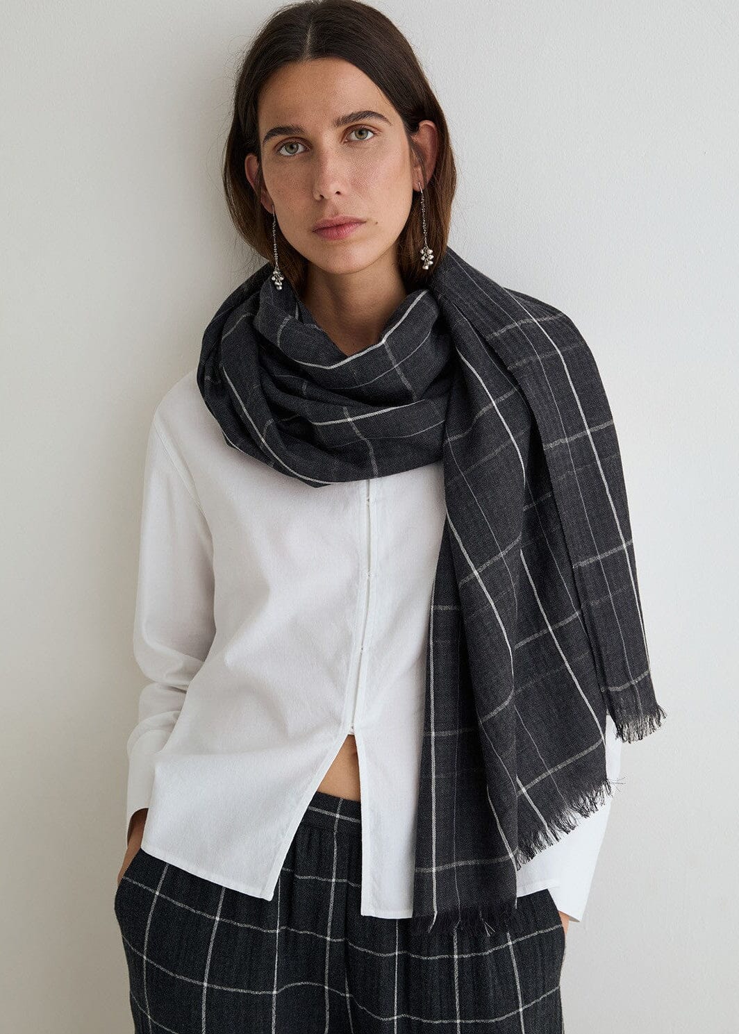 Checked Cotton Wool Blend Scarf | Yerse Scarf Yerse