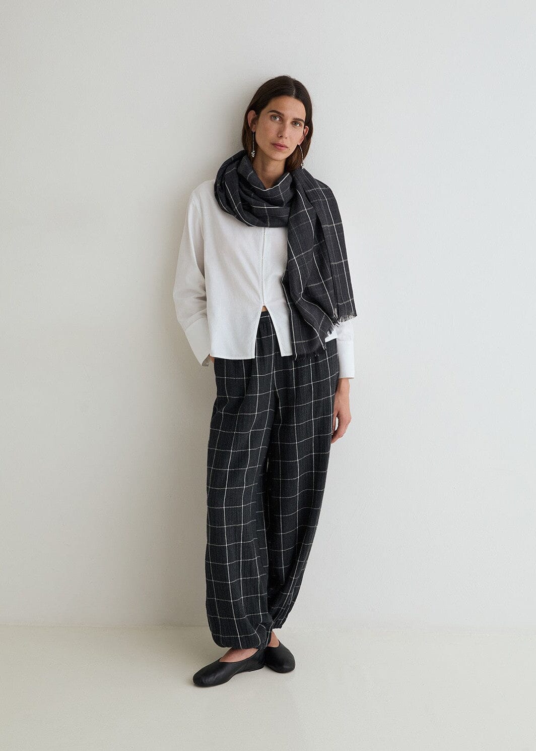 Checked Cotton Wool Blend Scarf | Yerse Scarf Yerse