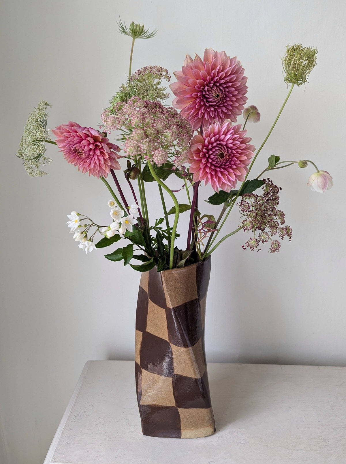 Chocolate Brown Check Twist Vase Rosie Gore