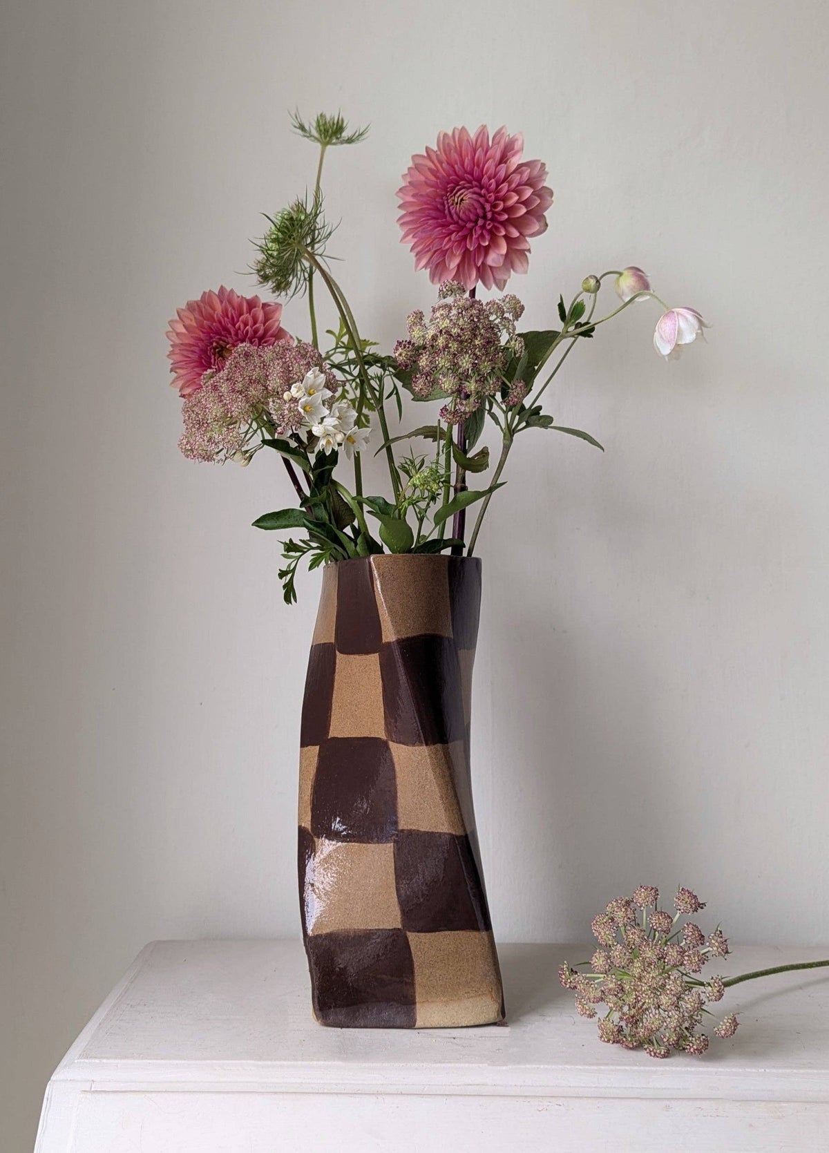 Chocolate Brown Check Twist Vase Rosie Gore