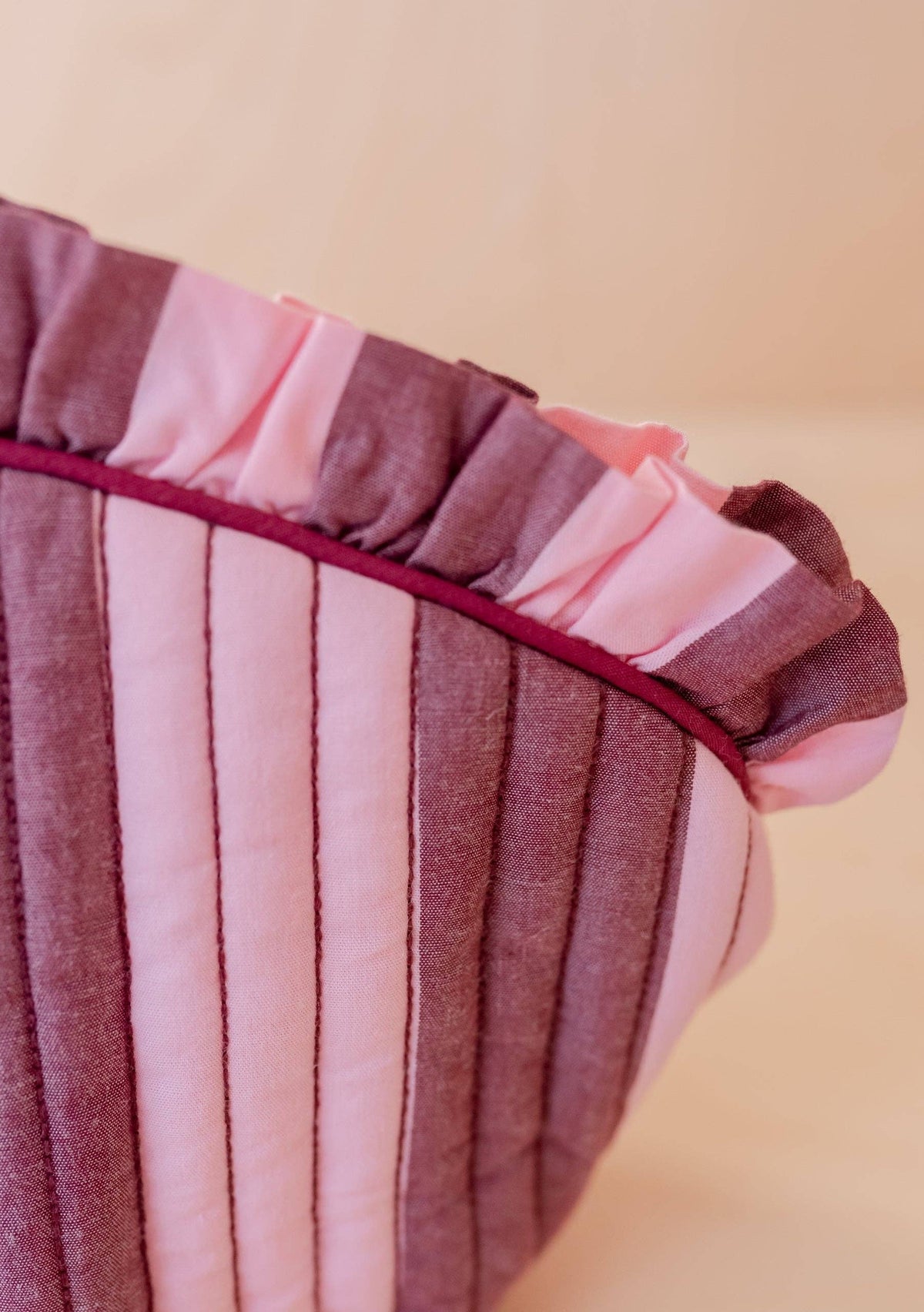 Cotton Wash Bag in Pink & Burgundy Stripe Makeup Bag TBCo