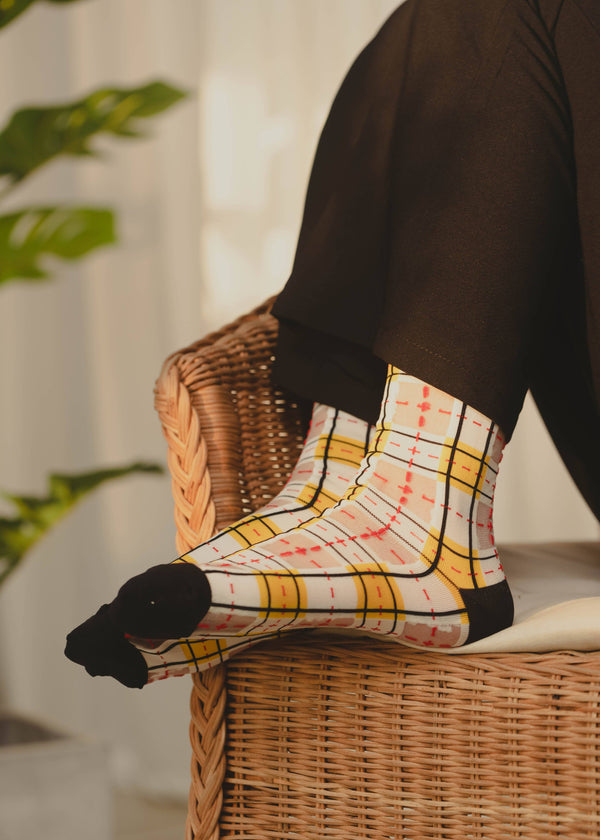 Tartan Sheer Socks - Yellow and Black PAPERSELF