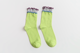 Women’s Colorblock Cotton Socks – Lightweight Ruffle Trim