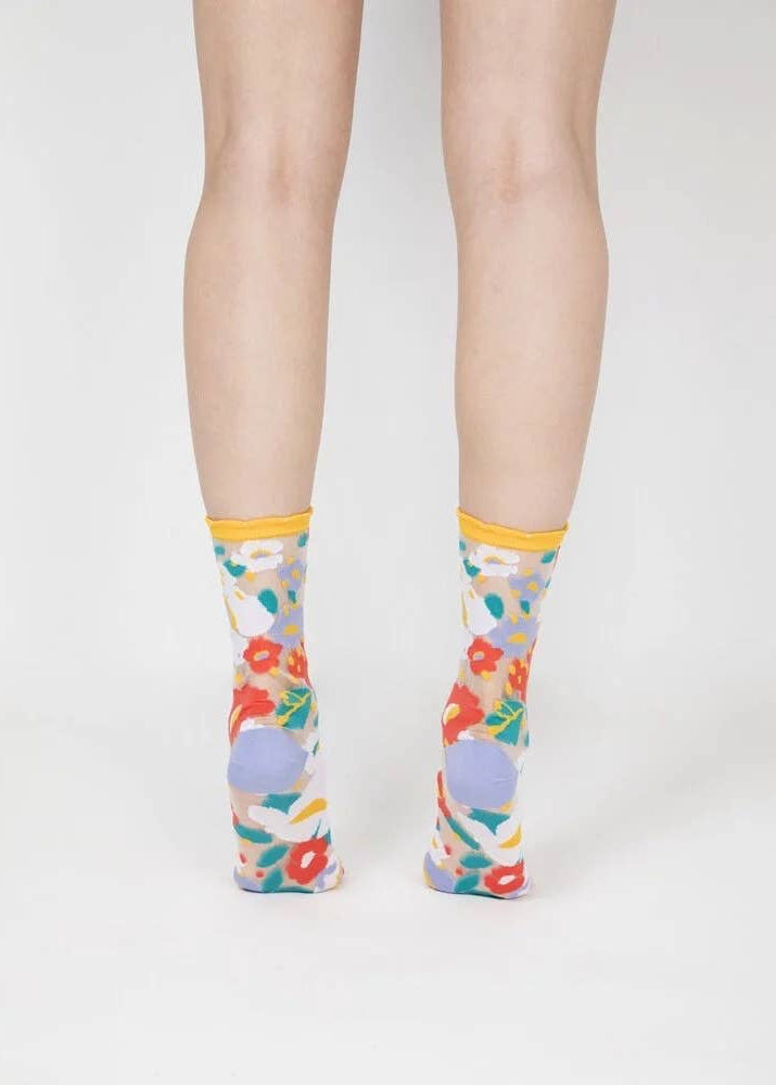 Flower Garden Sheer Socks - Yellow PAPERSELF