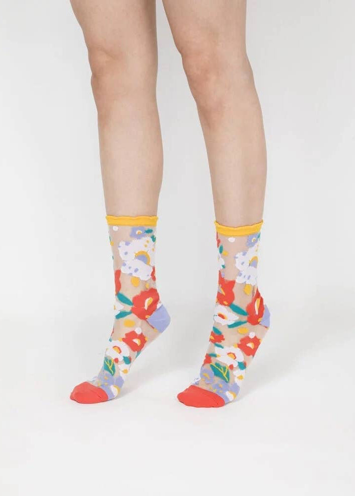 Flower Garden Sheer Socks - Yellow PAPERSELF