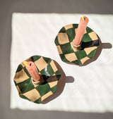 Green Checked Scalloped Candle Holders Rosie Gore