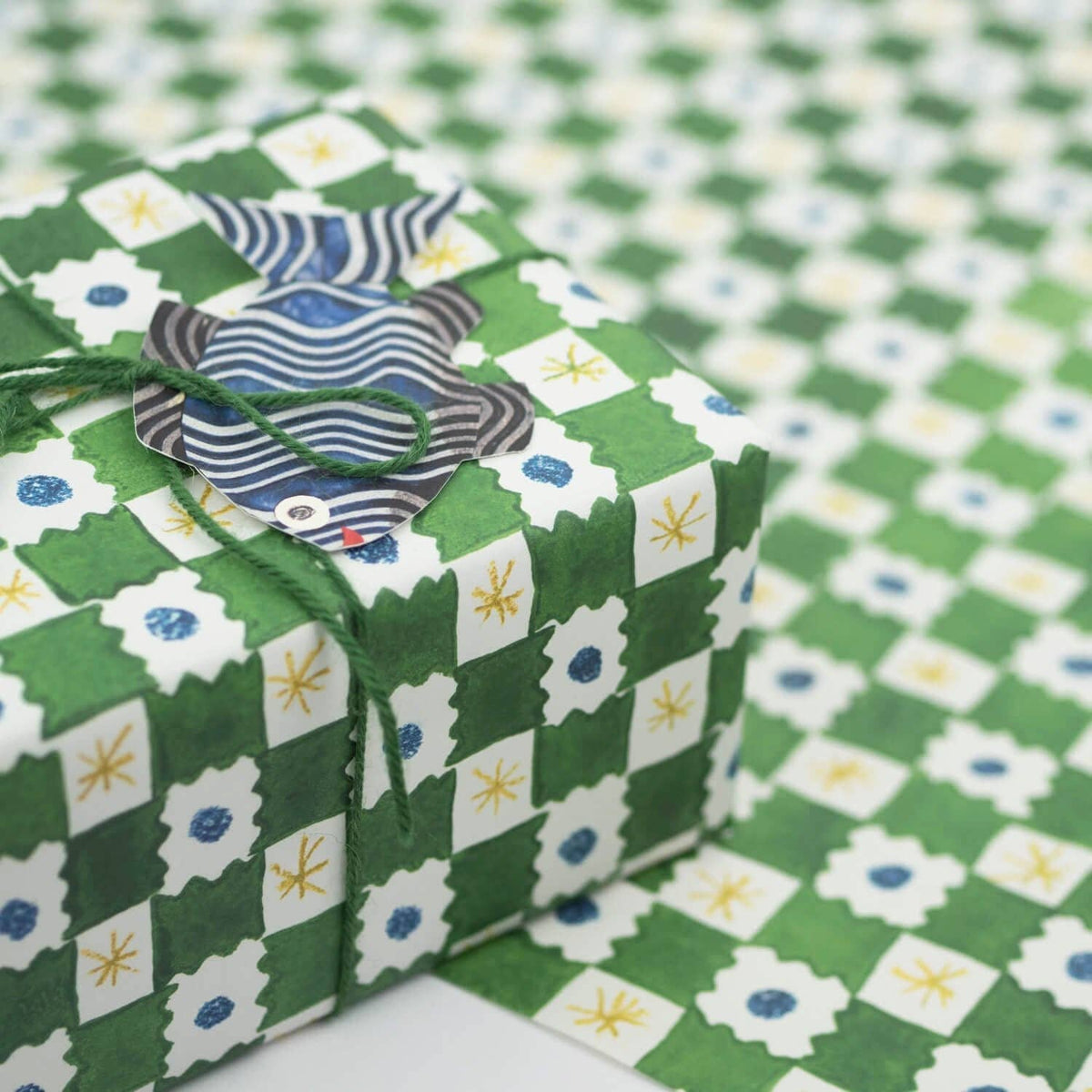 Green Chequerboard Gift Wrap Hadley