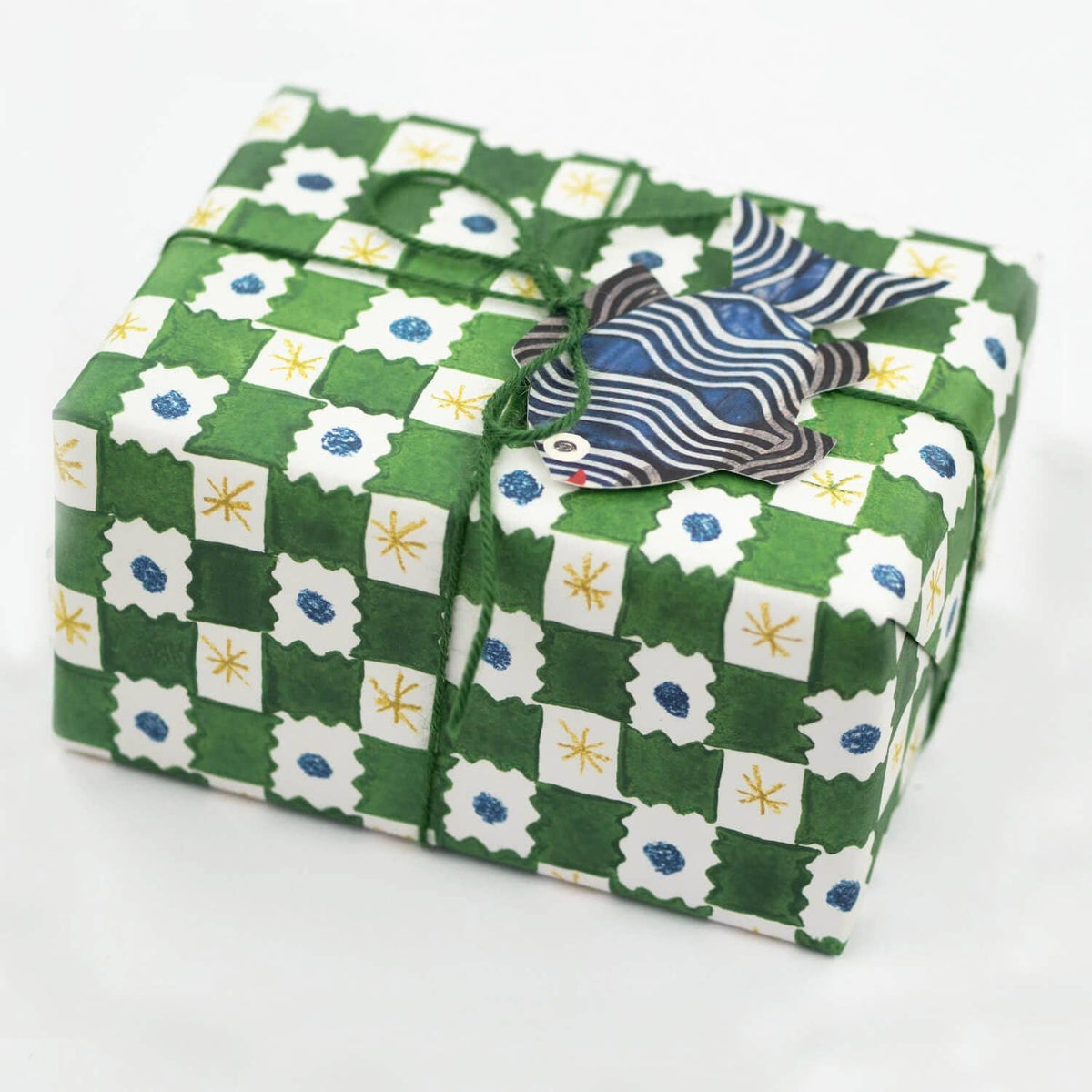 Green Chequerboard Gift Wrap Hadley