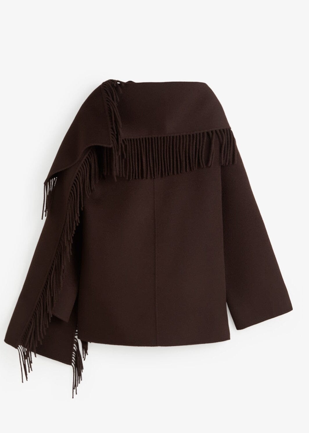 Handmade Coat with Removable Fringe Scarf | Chocolate | Yerse Coat Yerse