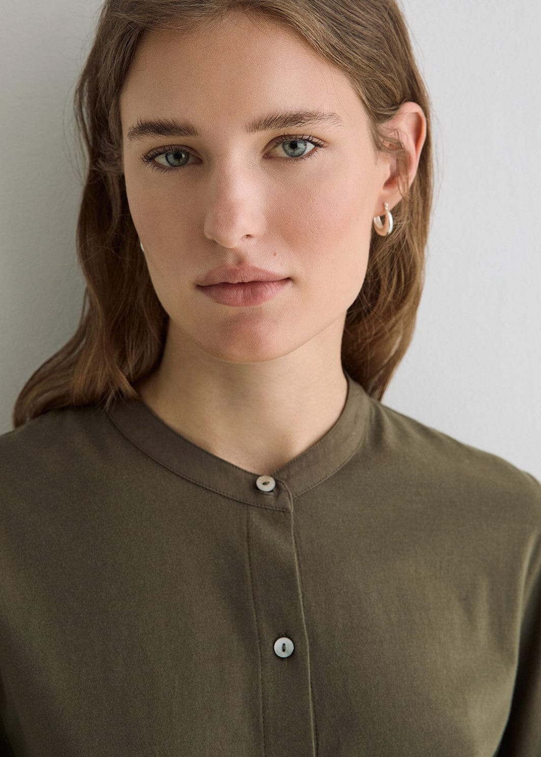 Khaki Shirt with Triangle Scarf | 45161 | Yerse Shirt Yerse