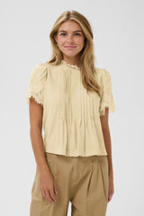 women's pale yellow short sleeve blouse