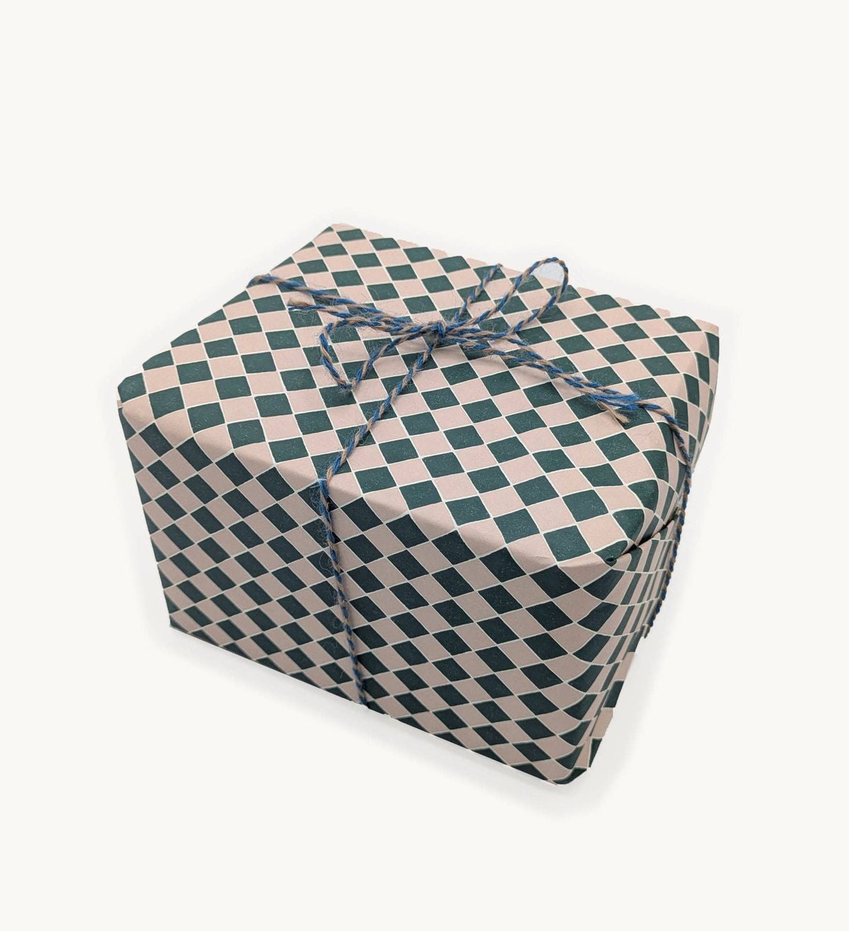 Quarry Tile Checkerboard Gift Wrap, Model Makers Paper. Blush Pink/Very Dark Green Hadley
