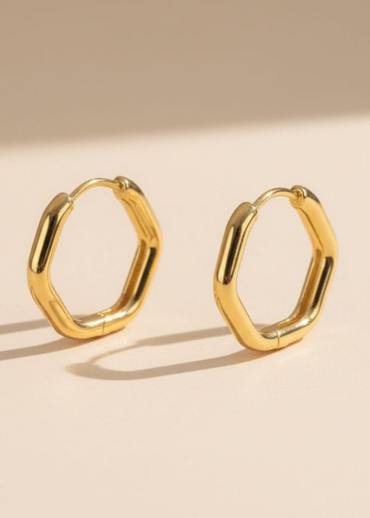 Refined Geo Hoops 18k Gold Plated Waterproof Earrings Gold Lunar