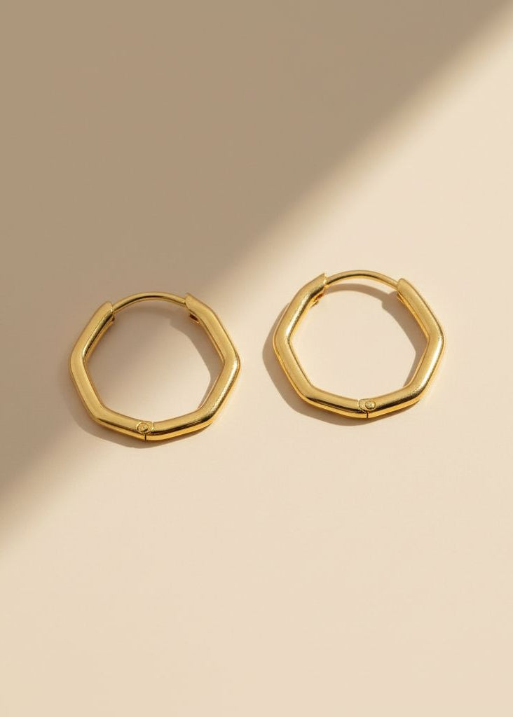 Refined Geo Hoops 18k Gold Plated Waterproof Earrings Gold Lunar