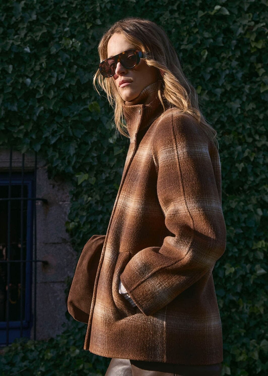 Short Handmade Coat With Stand Collar | Checks | 45608 | Yerse Coat Yerse